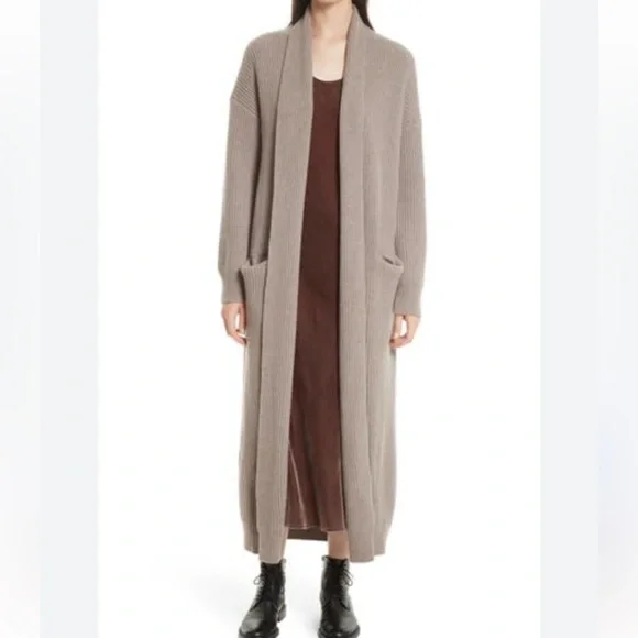 Vince Wool Cashmere Open Front Ribbed Sweater Robe Cardigan